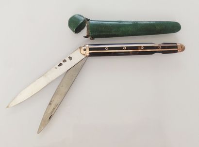  An 18th century folding knife with double blade in its stingray case