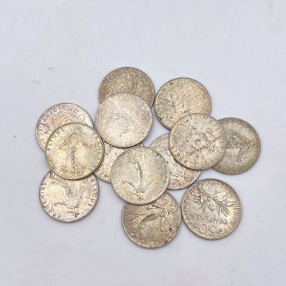 Lot de pièces de 0.50 francs en argent Semeuses...
