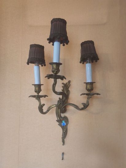  Pair of ormolu sconces in rocaille style, three arms of light