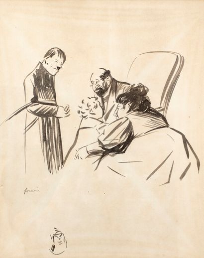  Jean-Louis FORAIN (1852-1931) 
La famille 
Encre, signée en bas à gauche 
39 x 33...