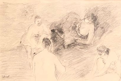  Pierre TAL COAT (1905-1985) 
Les baigneuses, 1928 
Fusain sur papier, signé en bas...