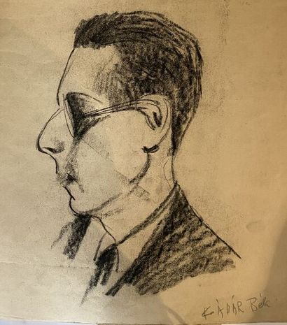  Béla KADAR (1877-1956) 
Portrait du compositeur Paul Arma (Imré Weisshaus) 
Fusain...