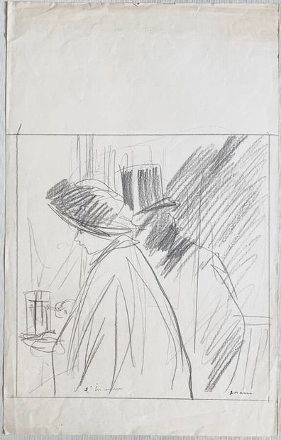  Jean-Louis FORAIN (1852-1931) 
L'inconnu 
Crayon et fusain, signé en bas à droite...