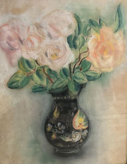  Irène RÉNO (1884-1953) Irena Hassenberg dit 
Bouquet de fleurs 
Pastel sur papier,...