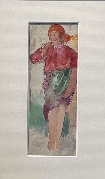  Paul CHMAROFF (1874-1950) 
Baigneuse 
Aquarelle sur papier 
17,5 x 6,5 cm ( à vue),...
