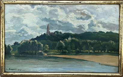 Ch. ROCHER 
Paysage de bord de Loire 
Huile...