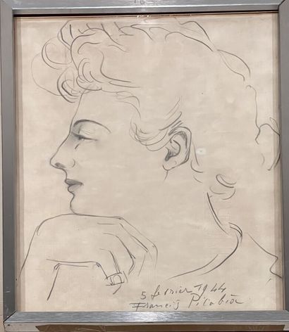  Francis PICABIA (1879-1953) dans le gout de 
Femme de profil
Crayon sur papier filigrané,... Gazette Drouot