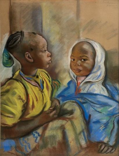 Zinaïda Evgenievna SEREBRIAKOVA (Neskoutchnoie 1884-Paris 1967) Jeunes enfants marocains,... Gazette Drouot