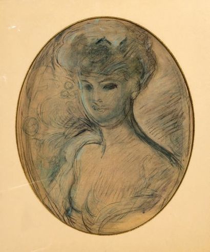 Henri-Édmond CROSS (1856-1910) PORTRAIT DE FEMME EN BUSTE Dessin au fusain à l'estompe...