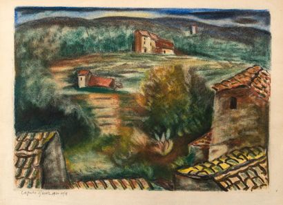 Henryk LEWENSZTADT (1893-1962) Paysage à Cagnes-sur-Mer, 1930 Sanguine, fusain et...