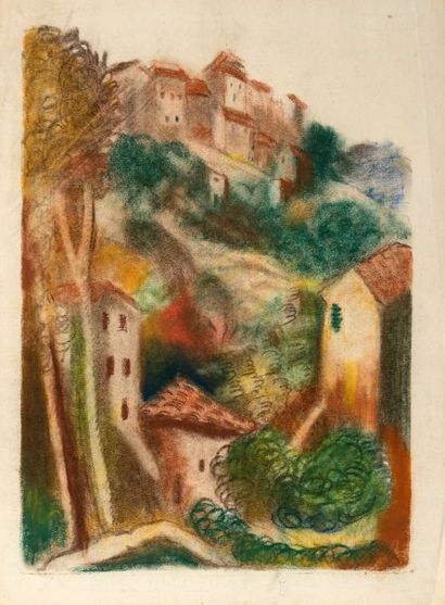 Henryk LEWENSZTADT (1893-1962) Paysage de Cagnes-sur-Mer, 1930 Fusain, signé au fusain...