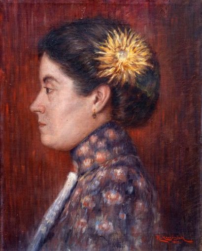 Rudolf KRUSNJAK (1883-1974) - école croate Portrait de la femme de l'artiste, 1911...