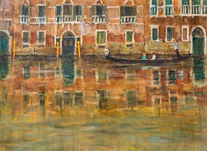 Yoshika KAMANAMI (XX siècle) Gondole à Venise, 1975 Huile sur toile, signée, située...