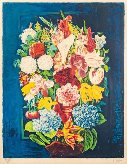 Moise KISLING (1891-1953) (d'après) Bouquet de fleurs Lithographie en couleurs sur...
