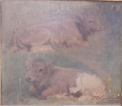 Juliette PEYROL-BONHEUR (1830-1891) Les vaches Huile sur toile, signée en bas à droite...