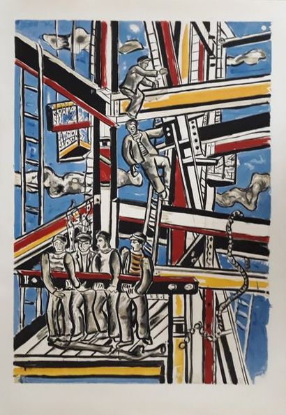 Fernand Léger (1881-1955) (d'après) Constructeurs, 1951 Lithographie en couleurs...