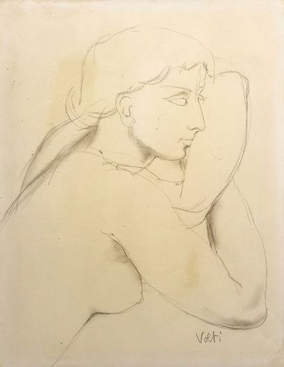 Antoniucci VOLTI(1915-1989) Femme de trois quarts Crayon sur papier, signé en bas...