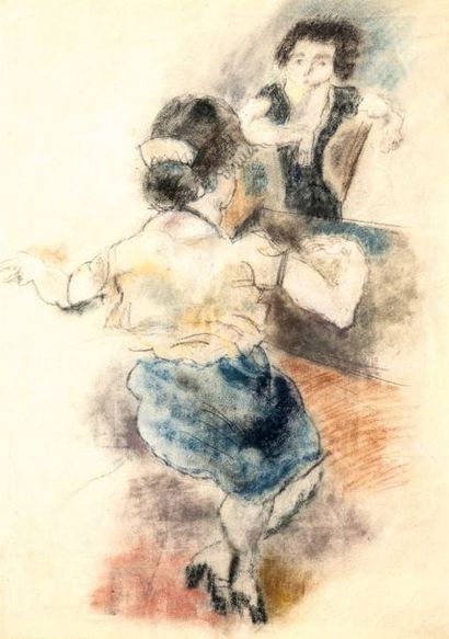 Jules PASCIN (1885-1930) Deux femmes Pastel sur papier, au dos étiquette de la retrospective...