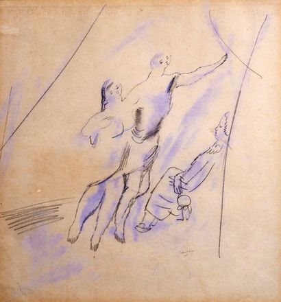 Jules PASCIN (1885-1930) Scène de maison close Dessin au crayon sur papier, cachet...