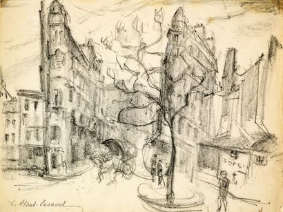 Lou Albert-Lasard (1885-1969) Vue de Paris Fusain sur papier, signé en bas à gauche,...