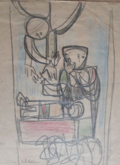 Jankel ADLER (1895-1949) Sacrifice d'Isaac Crayon de couleurs sur papier, signé en...