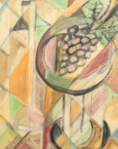 Elisabeth RONGET (1893-1972) Nature morte cubiste, 1938 Gouache sur papier, signée...