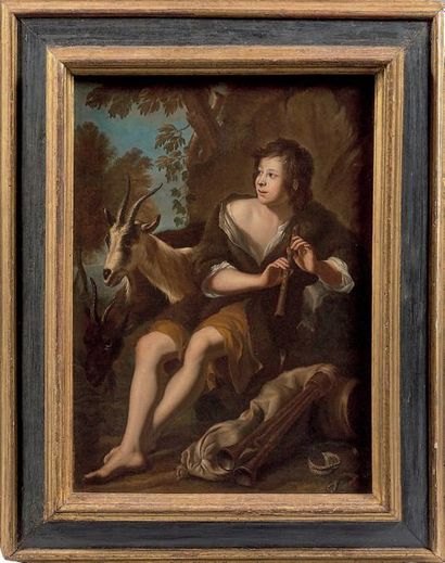 Attribué à Tommaso SALINI (vers 1575 - avant 1625): 
YOUNG SHEPHERD PLAYING THE FLUTE.
Canvas.
65...