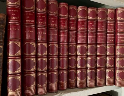Series of volumes, half-binding in red morocco...