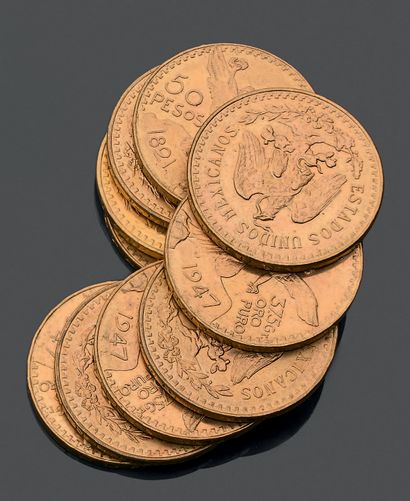 null MEXIQUE. Dix pièces de cinquante pesos en or jaune. 1821 (1) - 1941 (1) - 1947...