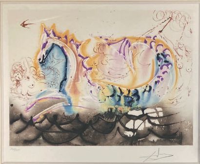 Salvator DALI (1904-1989): CHEVAL MARIN ET SIRÈNE.
Lithographie en couleur, signée...