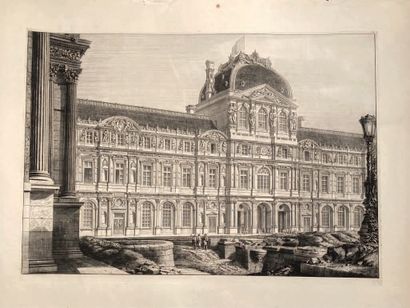 Octave de ROCHEBRUNE (1824-1900): PAVILLON ET AILE LESCOT DU LOUVRE. 
 Etching, signed...