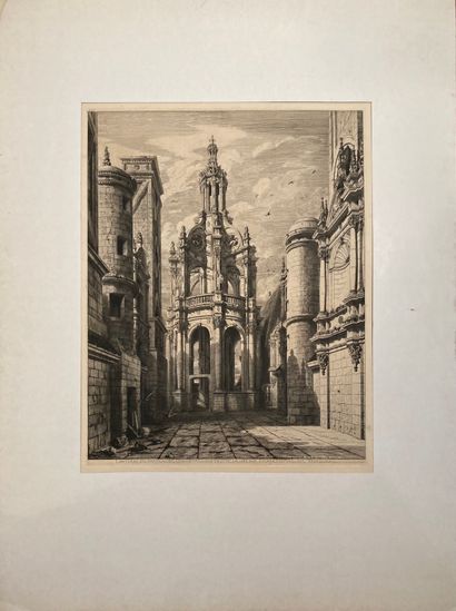 Octave de ROCHEBRUNE (1824-1900): - THE TERRACE AND CHIMNEYS OF CHAMBORD. 
 Etching,...