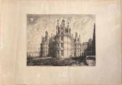 Octave de ROCHEBRUNE (1824-1900): - THE CASTLE OF CHAMBORD. 
 Etching, signed lower...