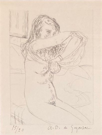 André DUNOYER DE SEGONZAC (1884-1974): NUDE REMOVING HER DRESS.
Etching, signed lower...