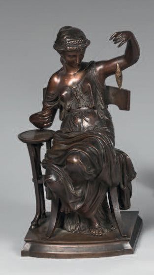 Alfred Pierre RICHARD (1844-1884) : Statue en bronze représentant, une fileuse vêtue...