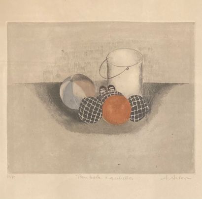 Annapia ANTONINI (née en 1942): BOMBOLA E SECCLIELLO.
Lithograph in black and colour,...