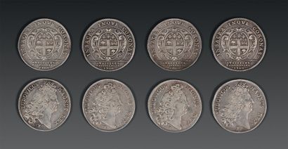 null FRANCE. Huit jetons en argent, Louis XIV, 1700.
Avers : buste de Louis XIV à...