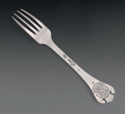 null Silver fork, the spatula trilobate. Engraved with an abbot's coat of arms.
Master...