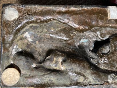 Roger GODCHAUX (1878-1958) : LION CUBS PLAYING. 
Bronze with silver patina, signed...