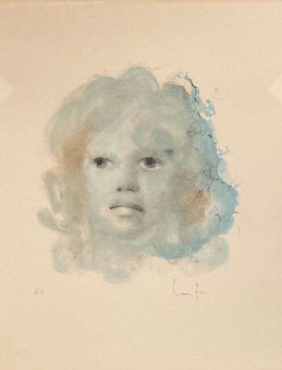 Léonor FINI (1907-1996) : VISAGE. 
Lithographie en couleur, signée en bas à droite,...