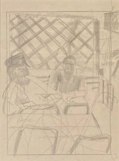 Alfred RETH (1884-1966) : TWO CHARACTERS IN A BAR. 
Pencil, unsigned. 
Sight: 17...