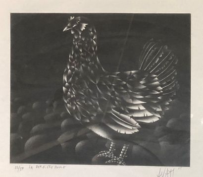 Mario AVATI (1921-2009) : THE LAST HEN. 
Black Manner, signed lower right and dated...