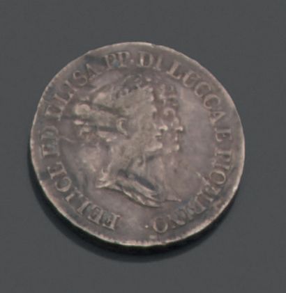 null FRANCE. Silver coin of five francs with the profile of Felix and Elisa Bacciochi,...