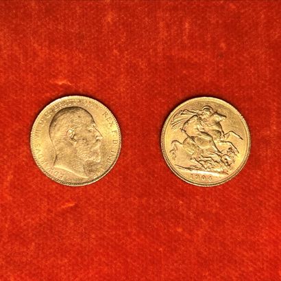 null ANGLETERRE. Deux pièces en or jaune. Souverain, 1904. Poids : 15,96 g.