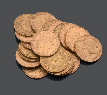 null FRANCE. Vingt-et-une pièces de vingt francs en or jaune. - IIe République, 1851...