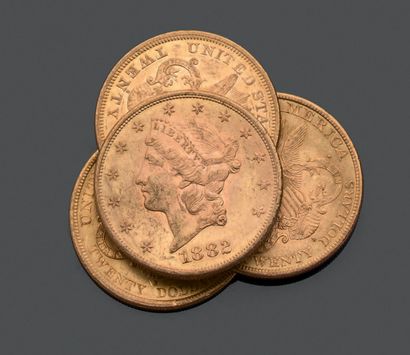 null UNITED STATES. Four twenty dollar coins in yellow gold. Type Liberty, 1874 (1)...