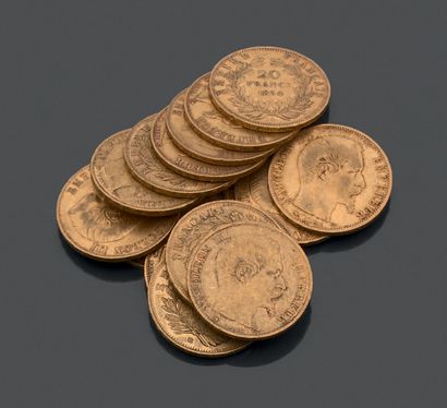 null FRANCE. Seize pièces de vingt francs en or jaune. - Second Empire, Napoléon...