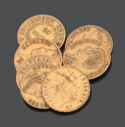 null FRANCE. Huit pièces de vingt francs en or jaune. - Première République, Bonaparte...