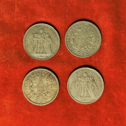 null FRANCE. Four silver five francs coins. IIIe République, 1873 (1) - 1875 (1)...