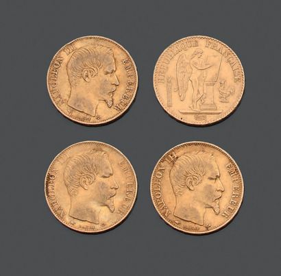 null FRANCE. Quatre pièces de vingt francs en or jaune. - Second Empire, Napoléon...